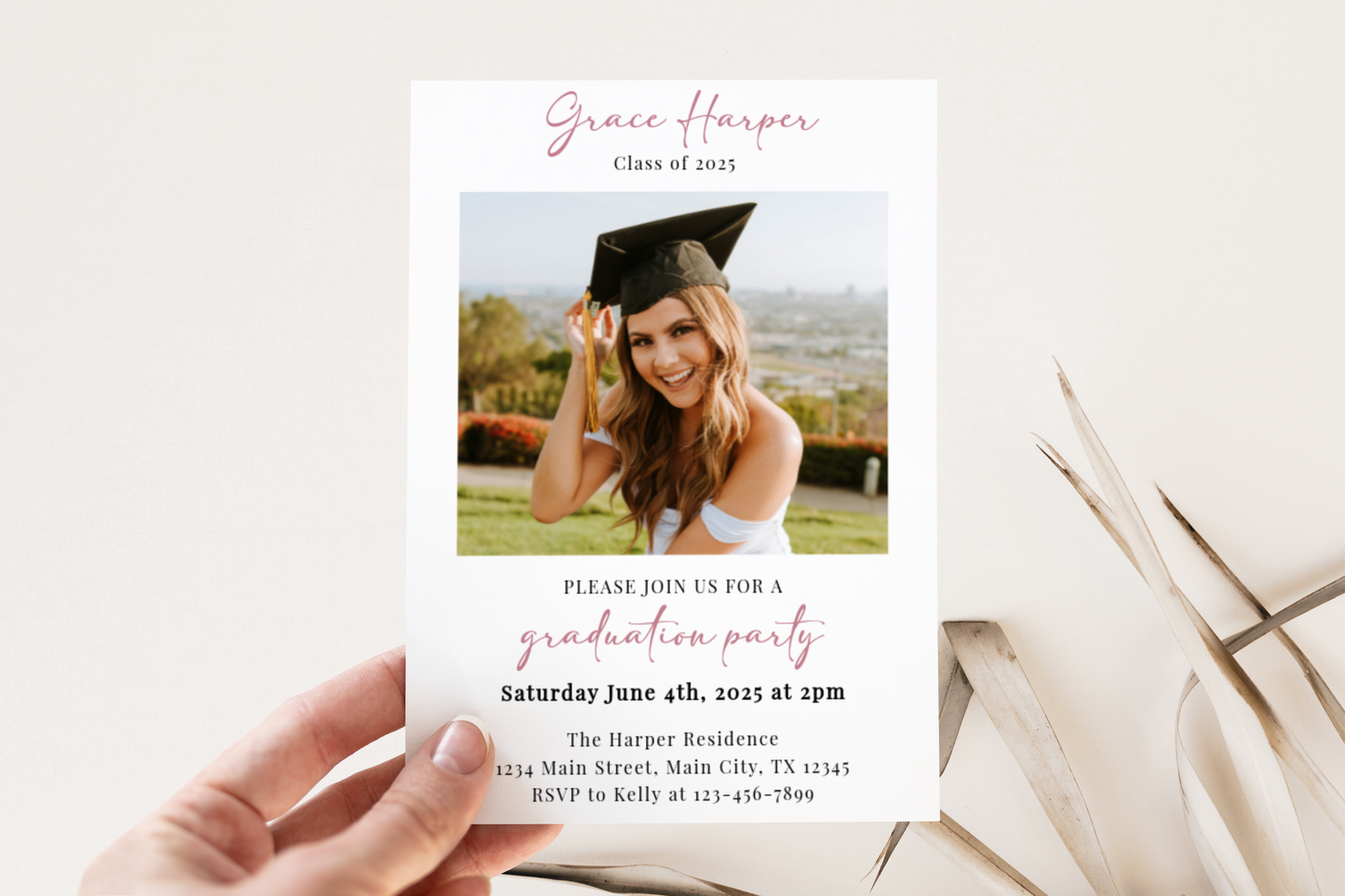 Light Pink and Mauve Floral Graduation Party Invite EWP106