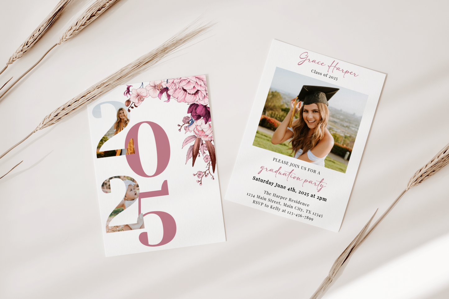 Light Pink and Mauve Floral Graduation Party Invite EWP106