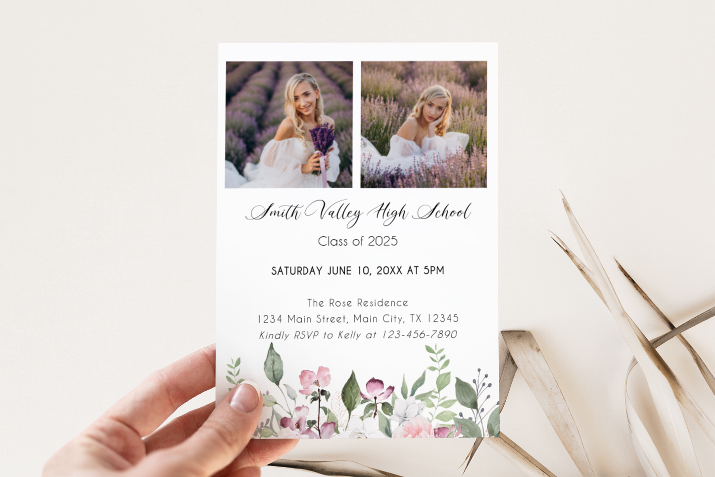 Elegant Floral Graduation Party Invitation EWP109