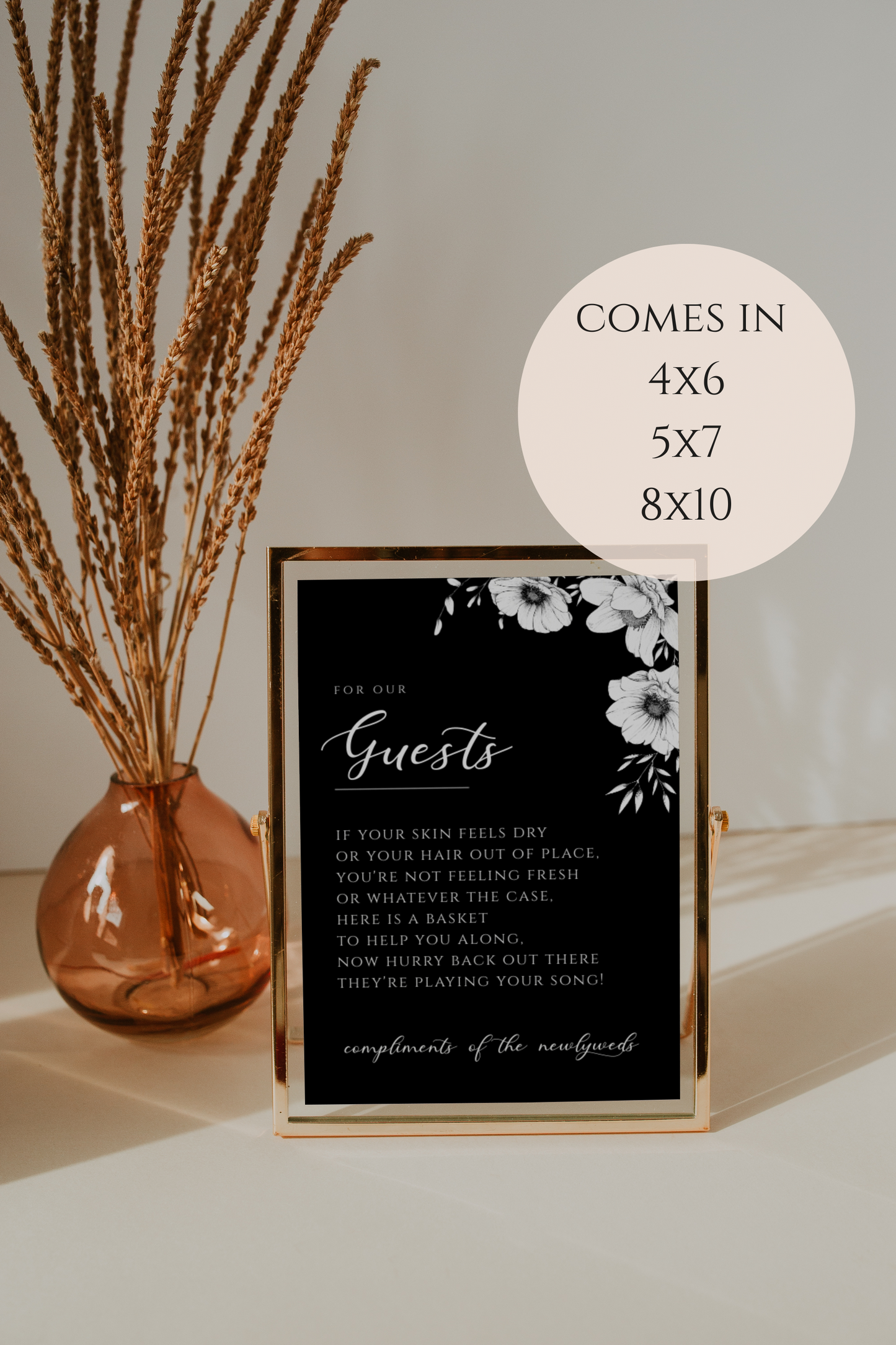 Black Anemone Bathroom Basket Sign Template