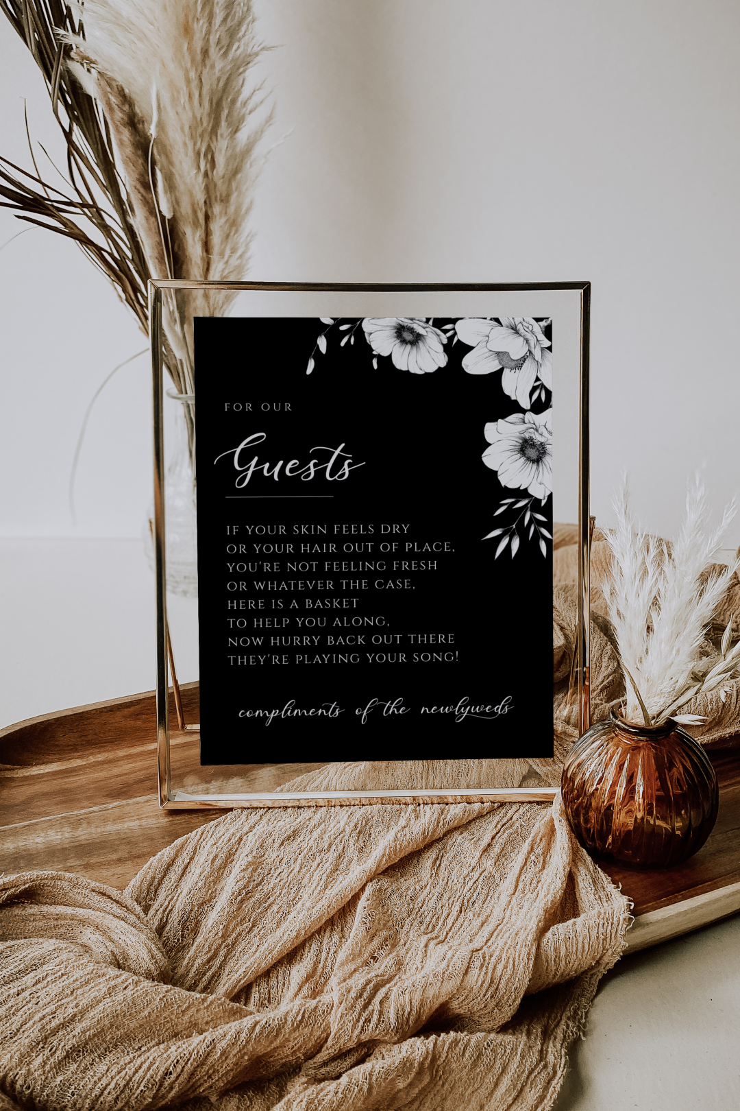 Black Anemone Bathroom Basket Sign Template