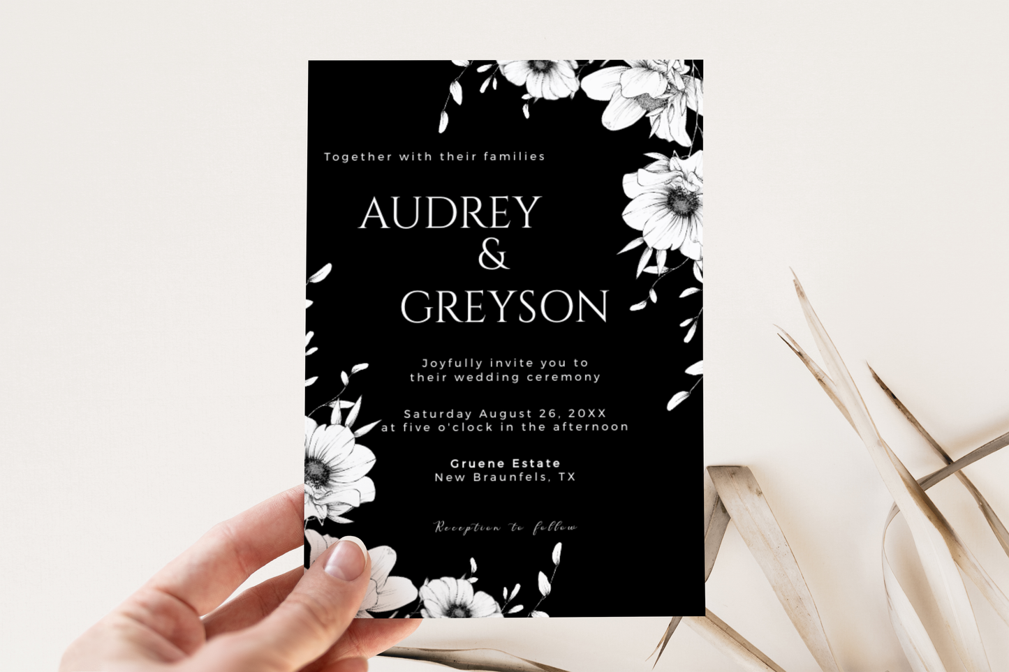 Black Anemone Wedding Invitation Suite