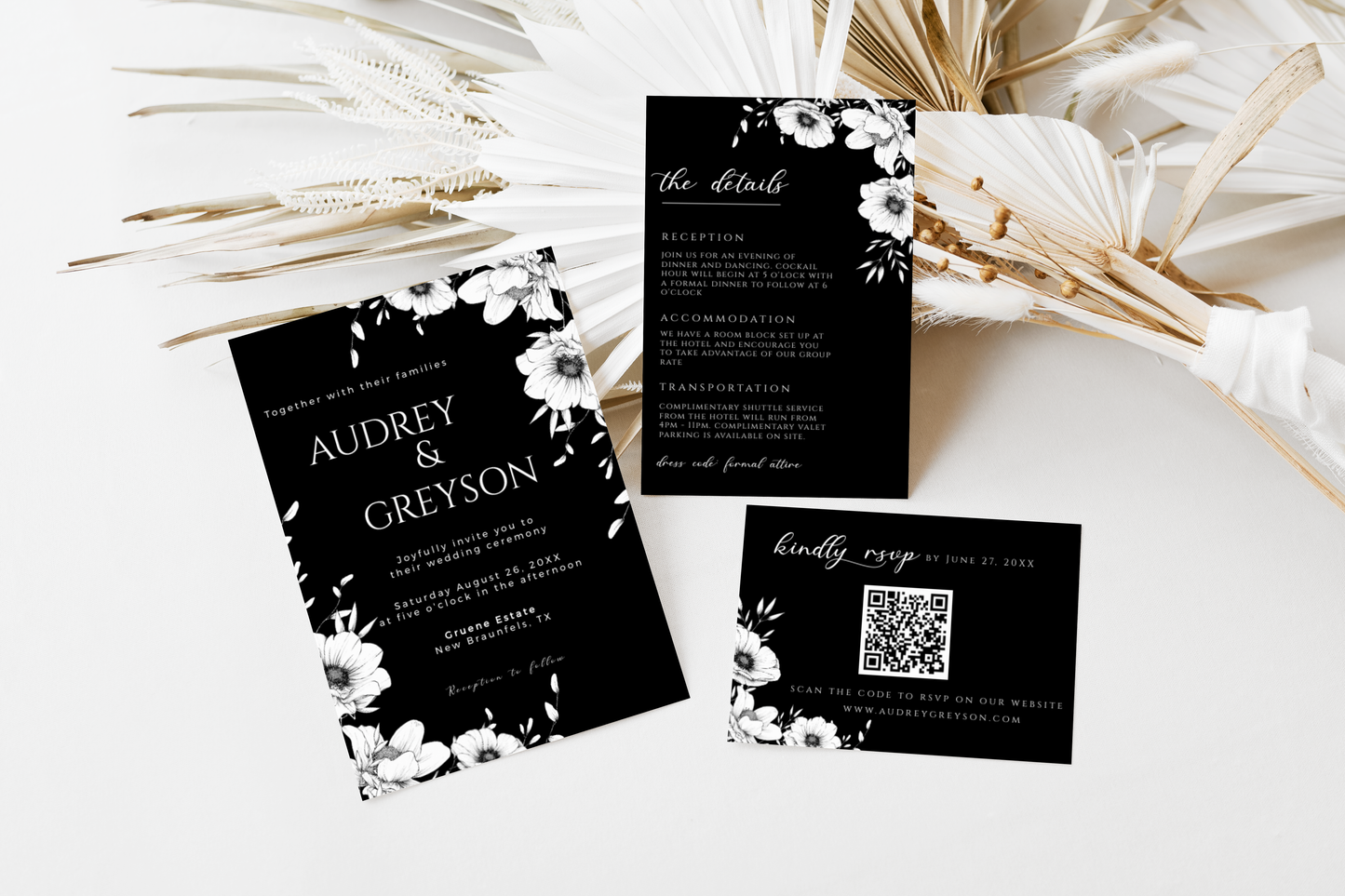 Black Anemone Wedding Invitation Suite