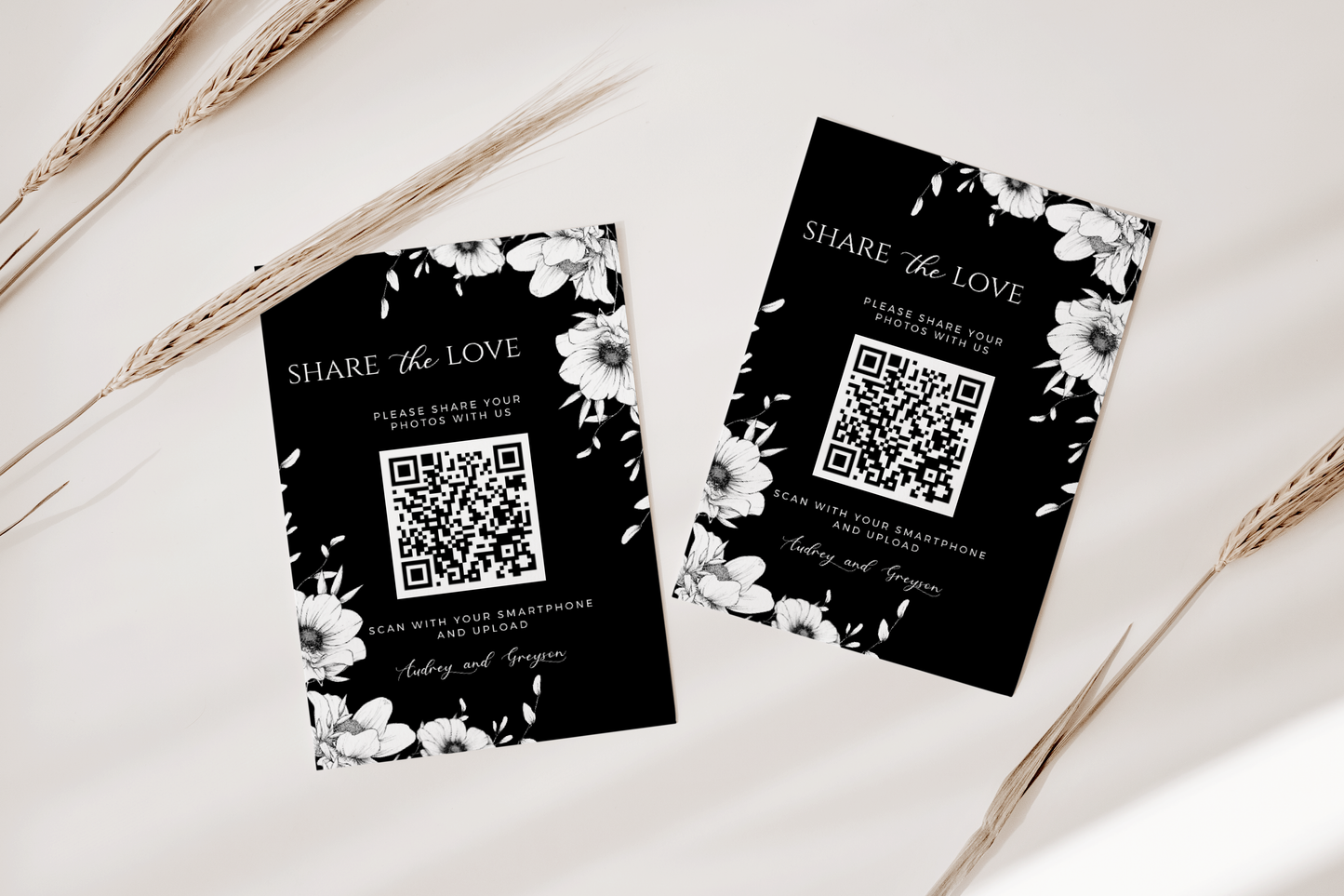 Share The Love Black Anemone Wedding Photo Sharing Sign With QR Code