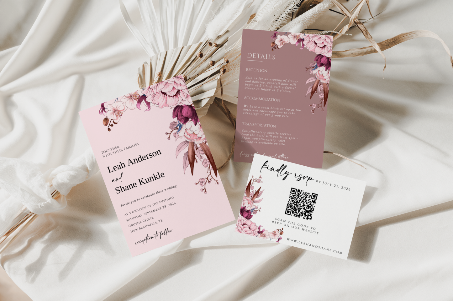 Pink Wedding Invitation Set Template