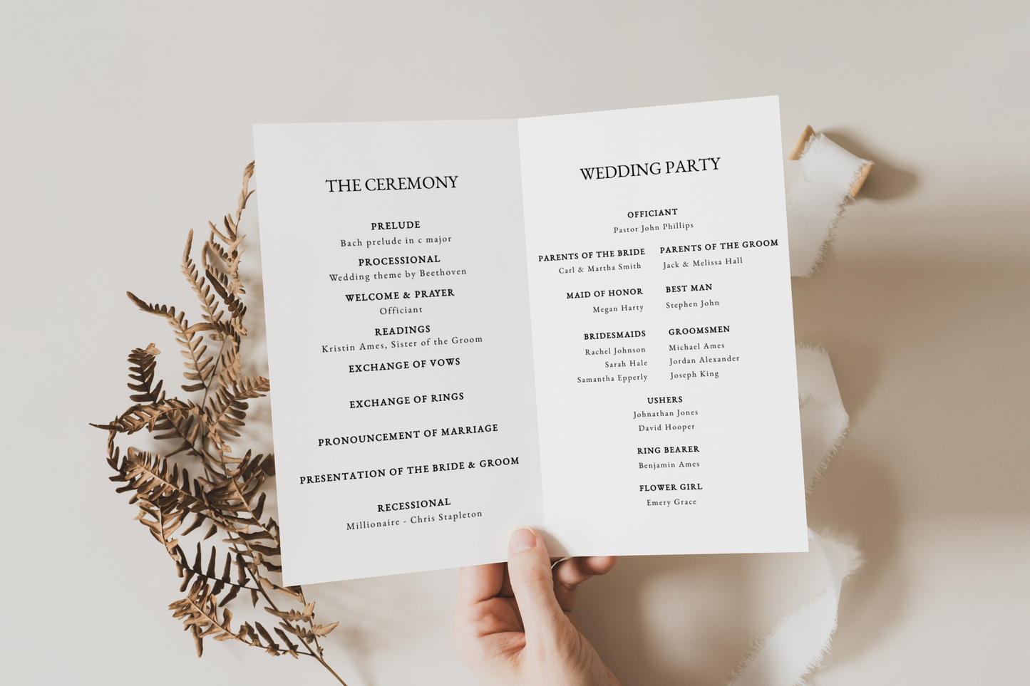 Eucalyptus Wreath Wedding Ceremony Program EWP003