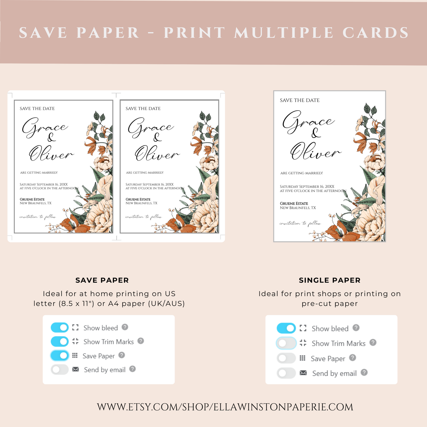 Cream and Burnt Orange Floral Save The Date Template