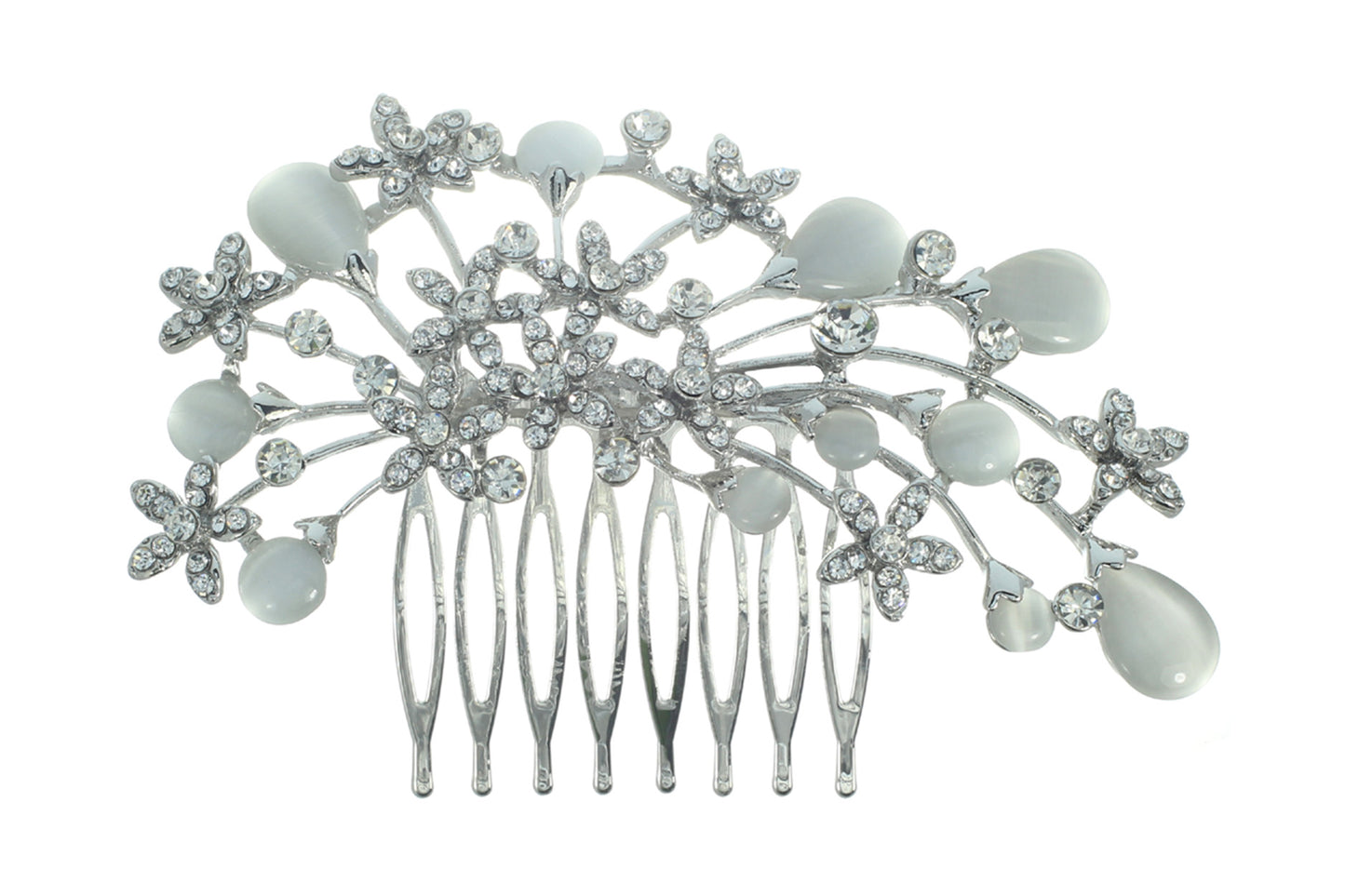 Silver Cats Eye Bridal Hair Comb