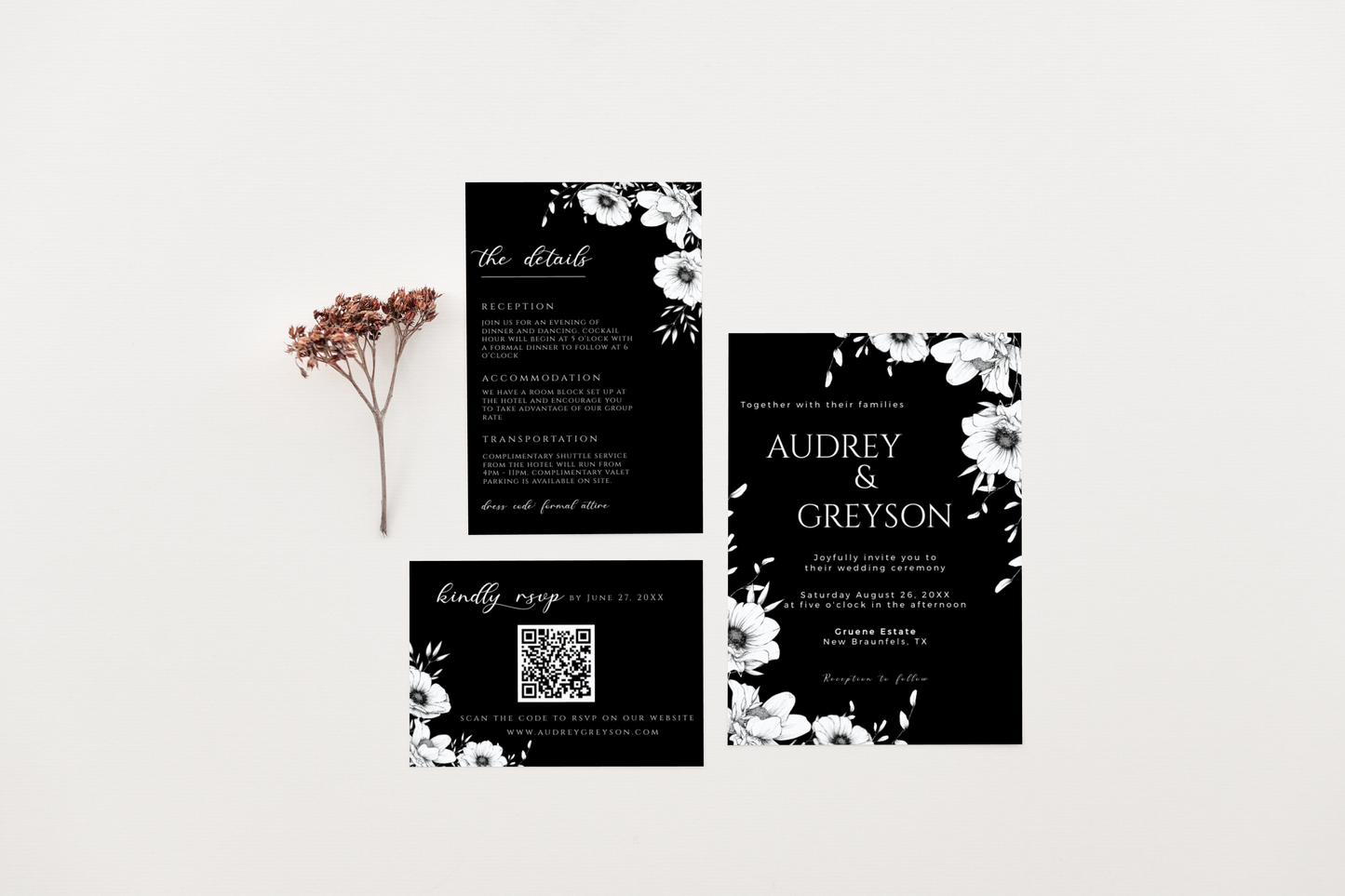 Black Anemone Wedding Invitation Suite