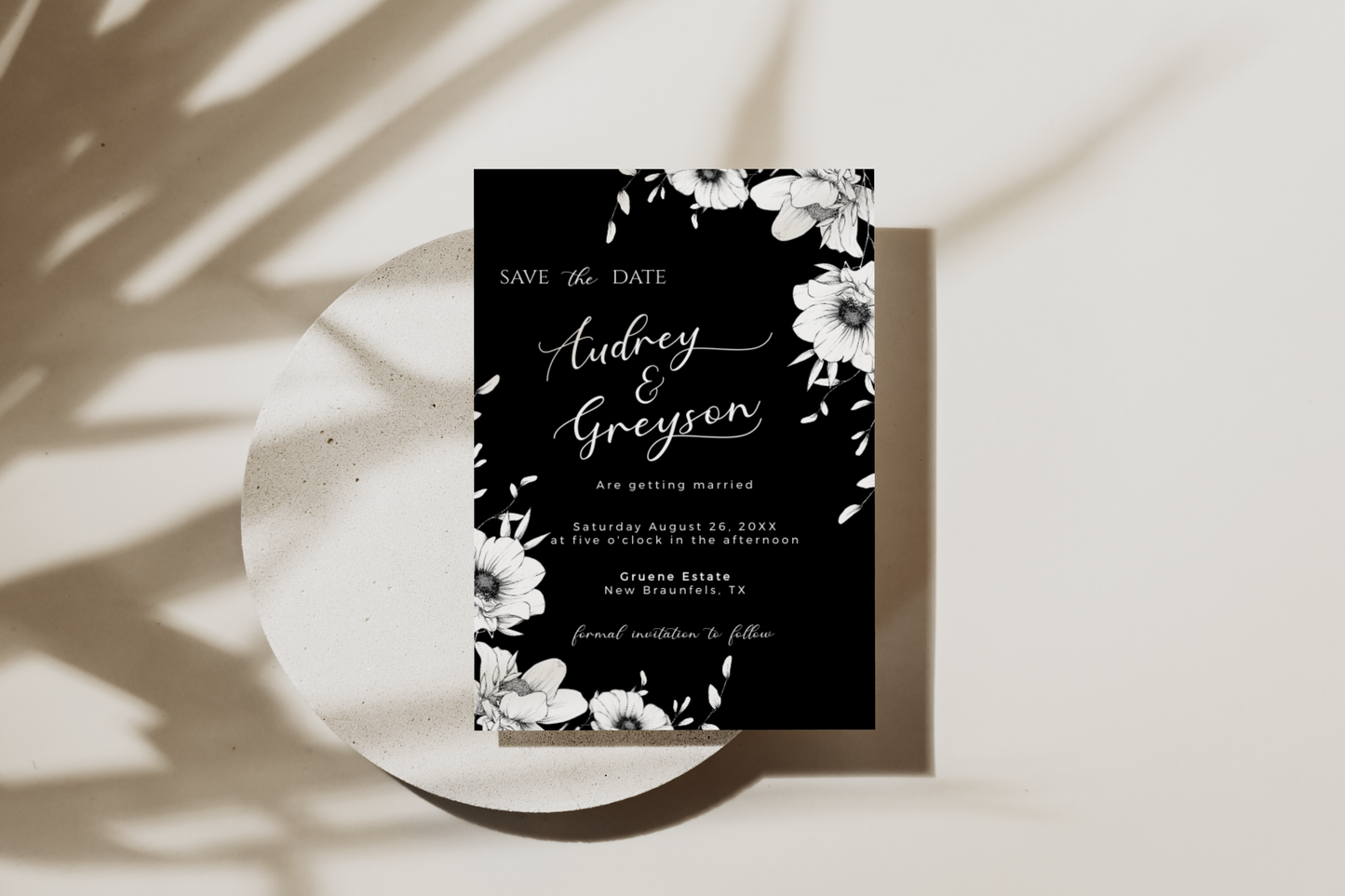 Modern Black Anemone Save The Date Template