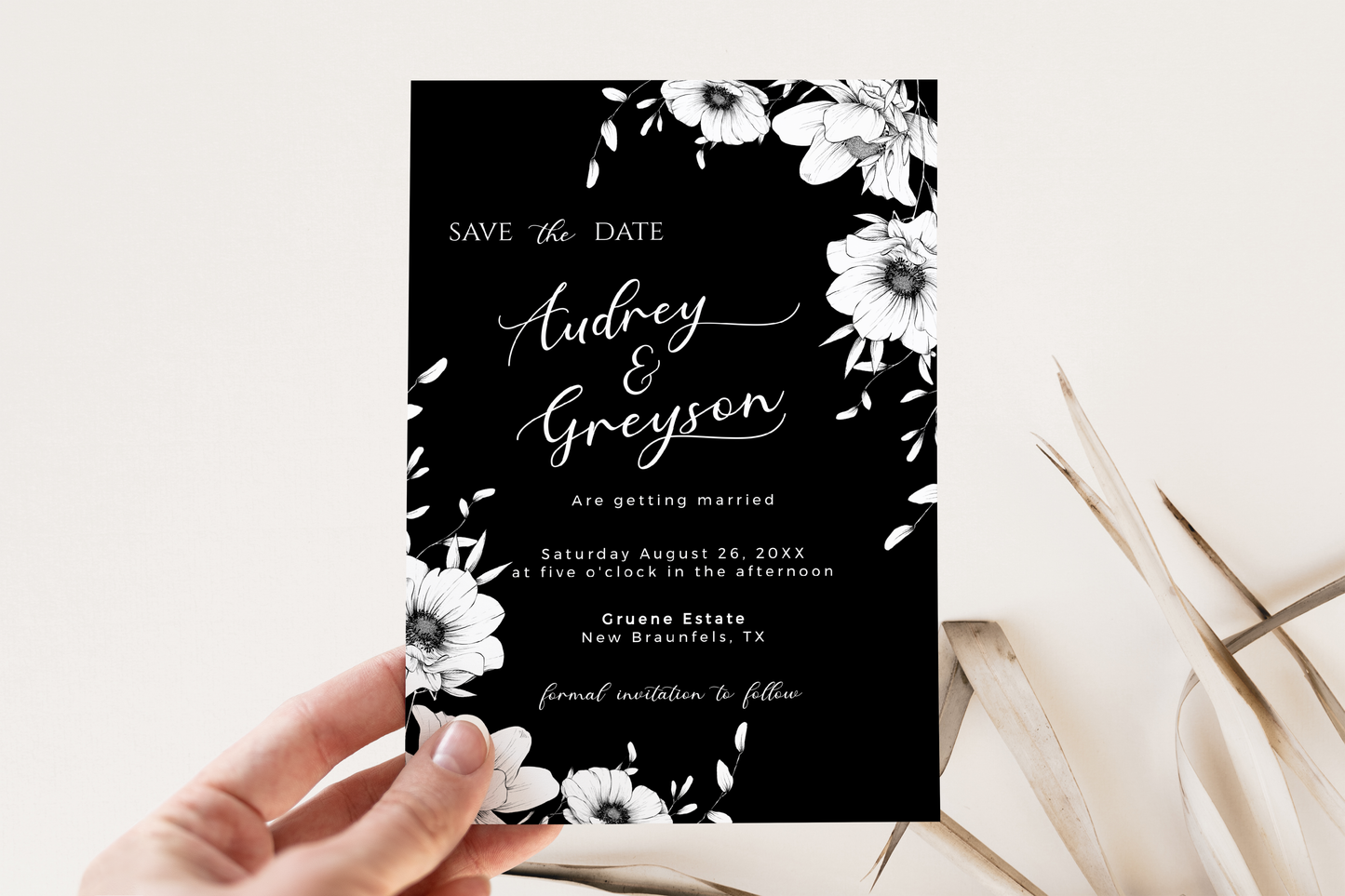 Modern Black Anemone Save The Date Template