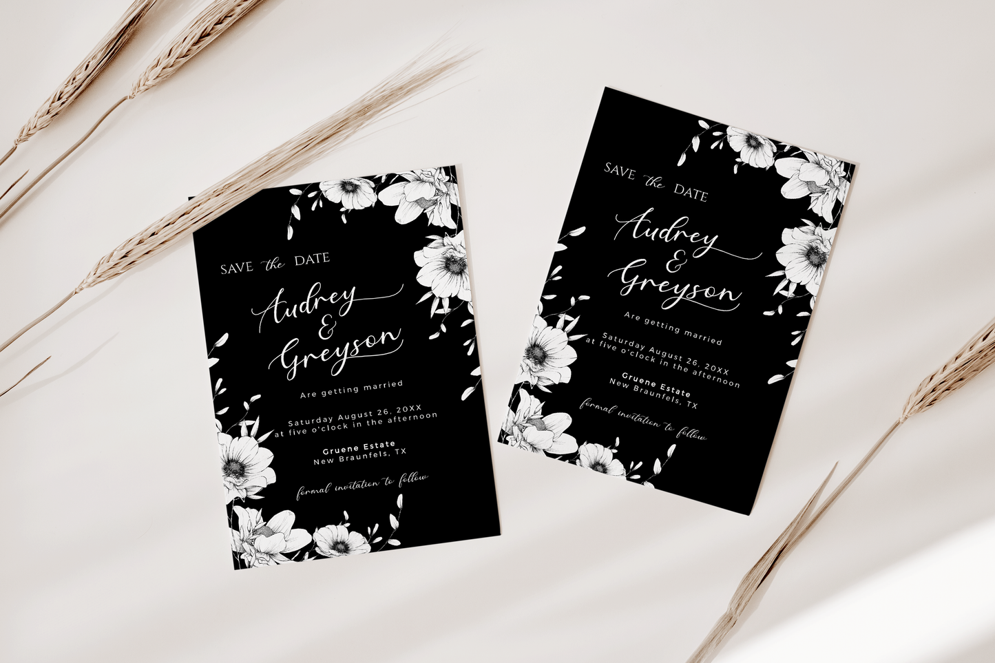 Modern Black Anemone Save The Date Template