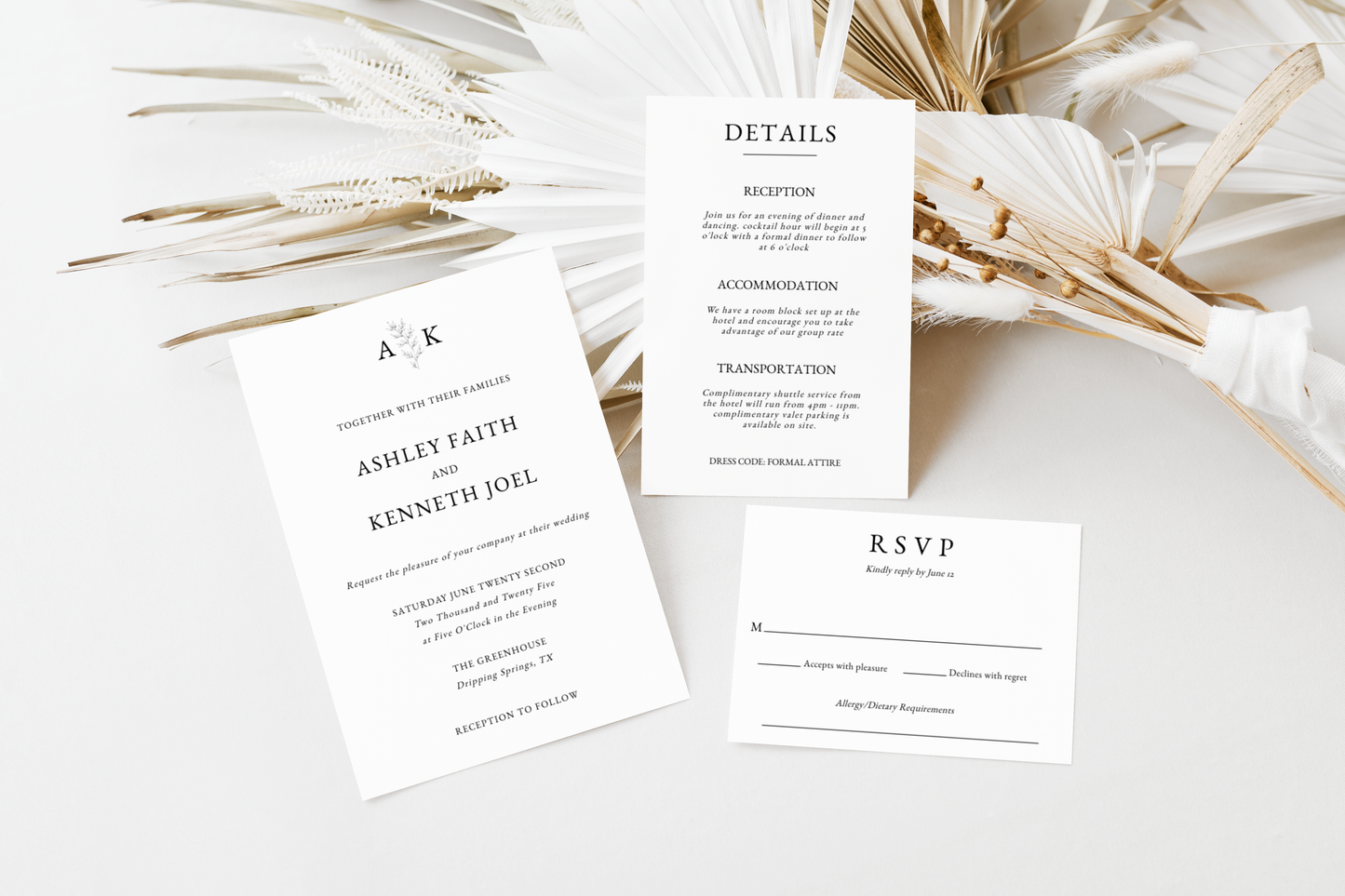 Minimalist Monogram Wedding Invitation Set