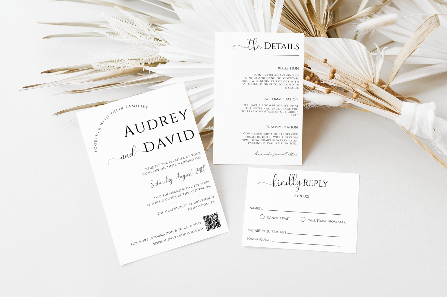 Minimalist Wedding Invitation Suite With QR Code