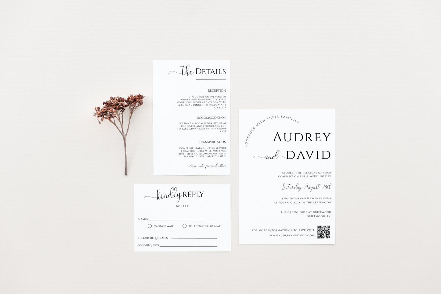 Minimalist Wedding Invitation Suite With QR Code