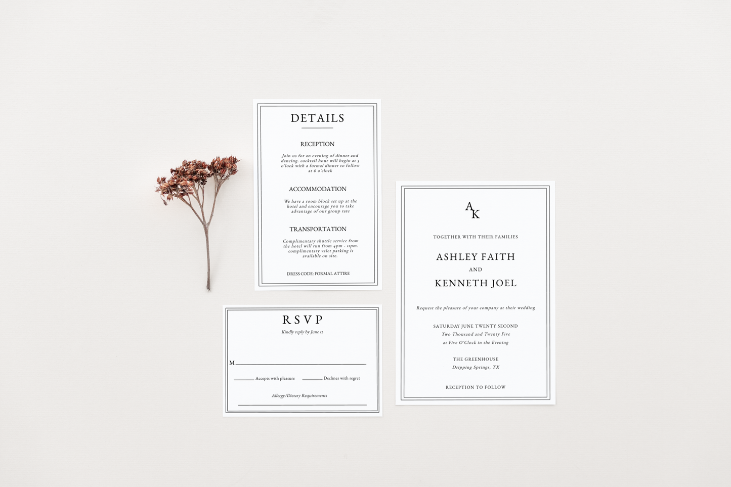 Modern Monogram Wedding Invitation Suite With Border