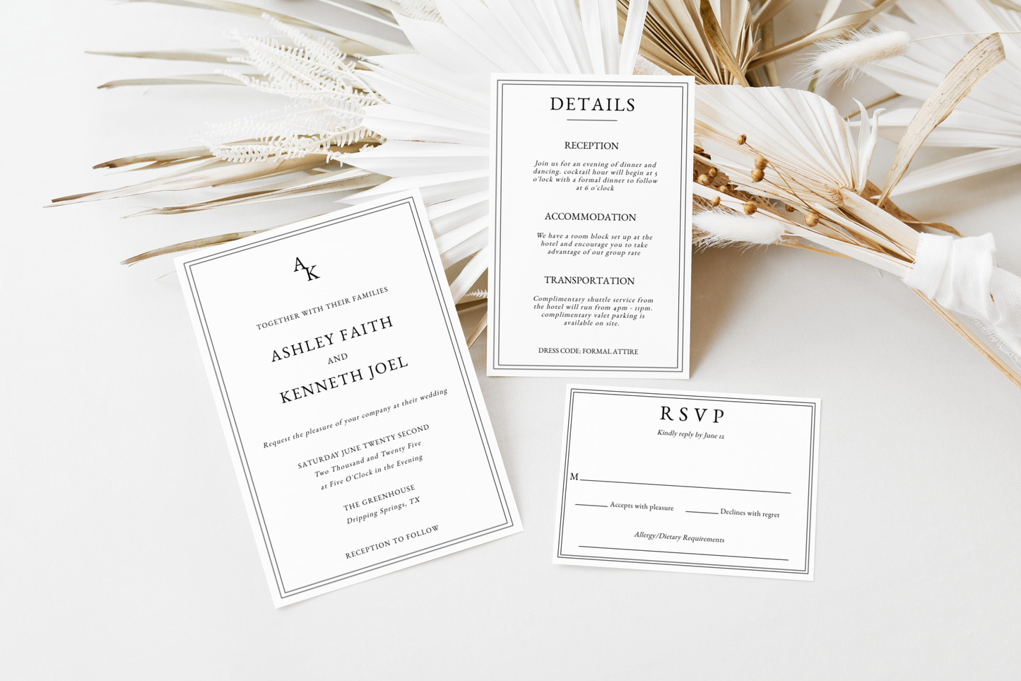 Modern Monogram Wedding Invitation Suite With Border