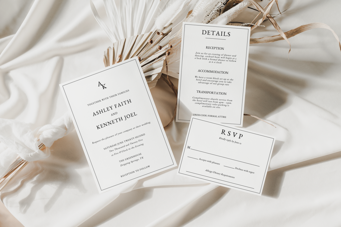 Modern Monogram Wedding Invitation Suite
