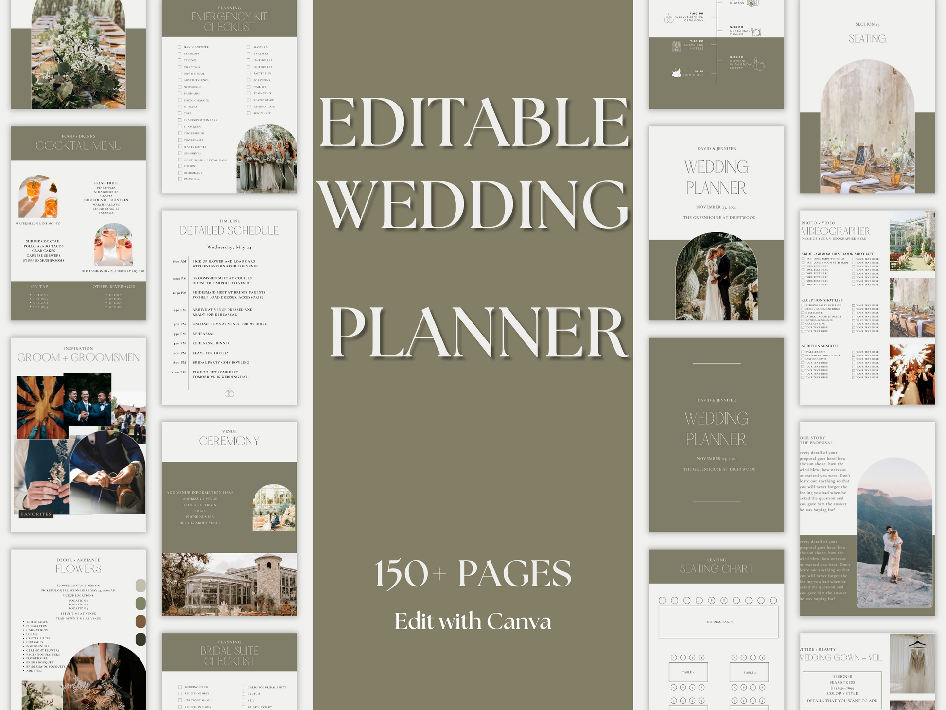 Canva Digital Wedding Planner in Moss Green