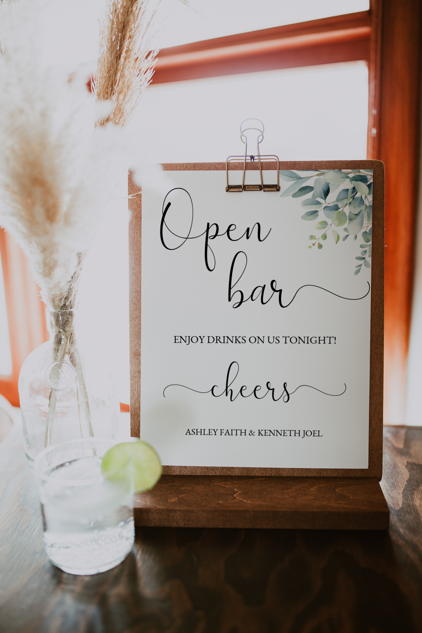 Eucalyptus Open Bar Wedding Sign Template EWP003