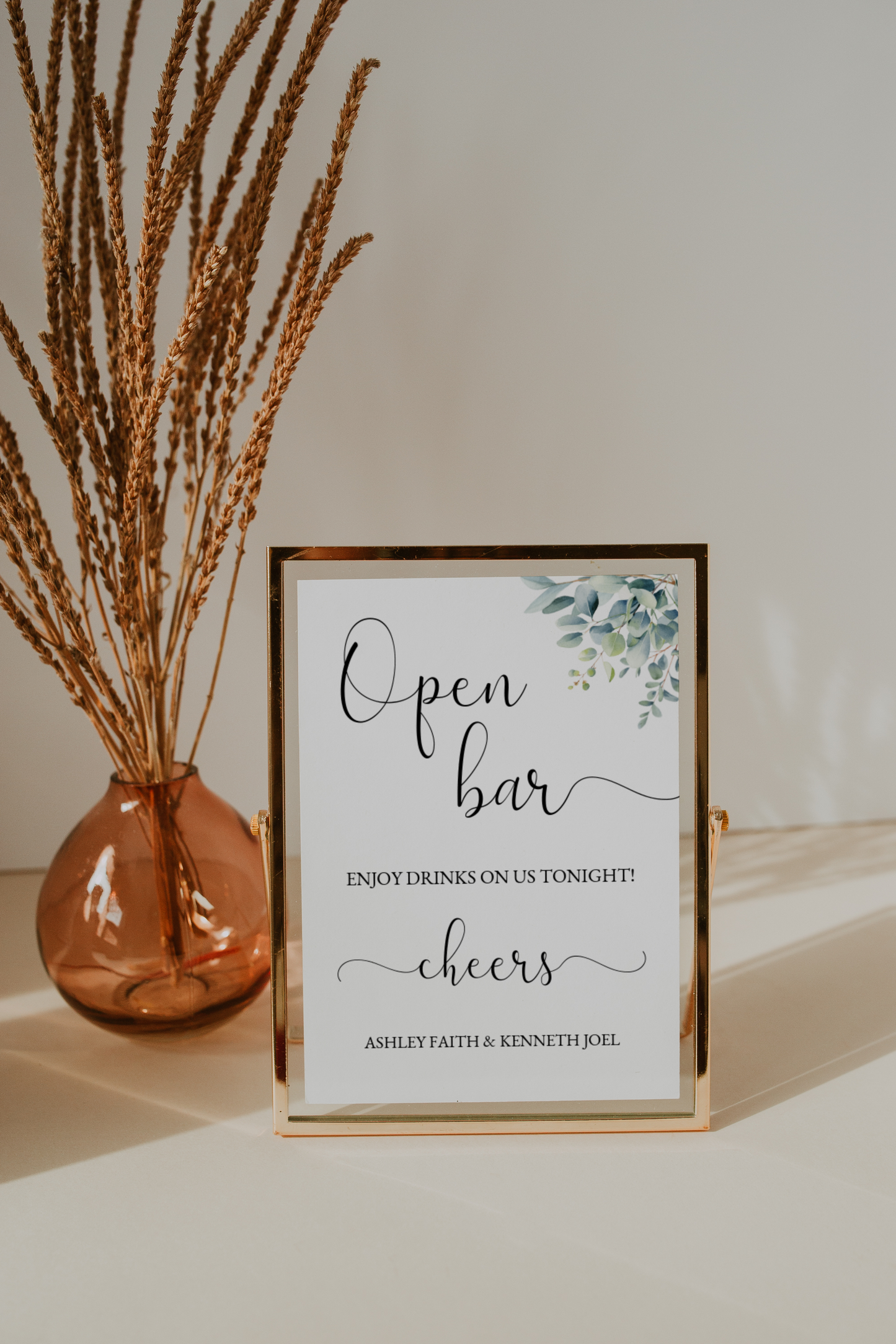 Eucalyptus Open Bar Wedding Sign Template EWP003