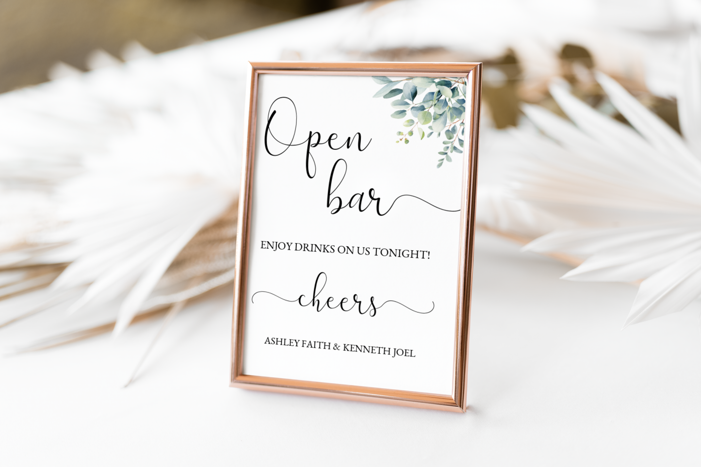 Eucalyptus Open Bar Wedding Sign Template EWP003