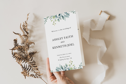 Greenery Eucalyptus Wedding Program Template EWP003
