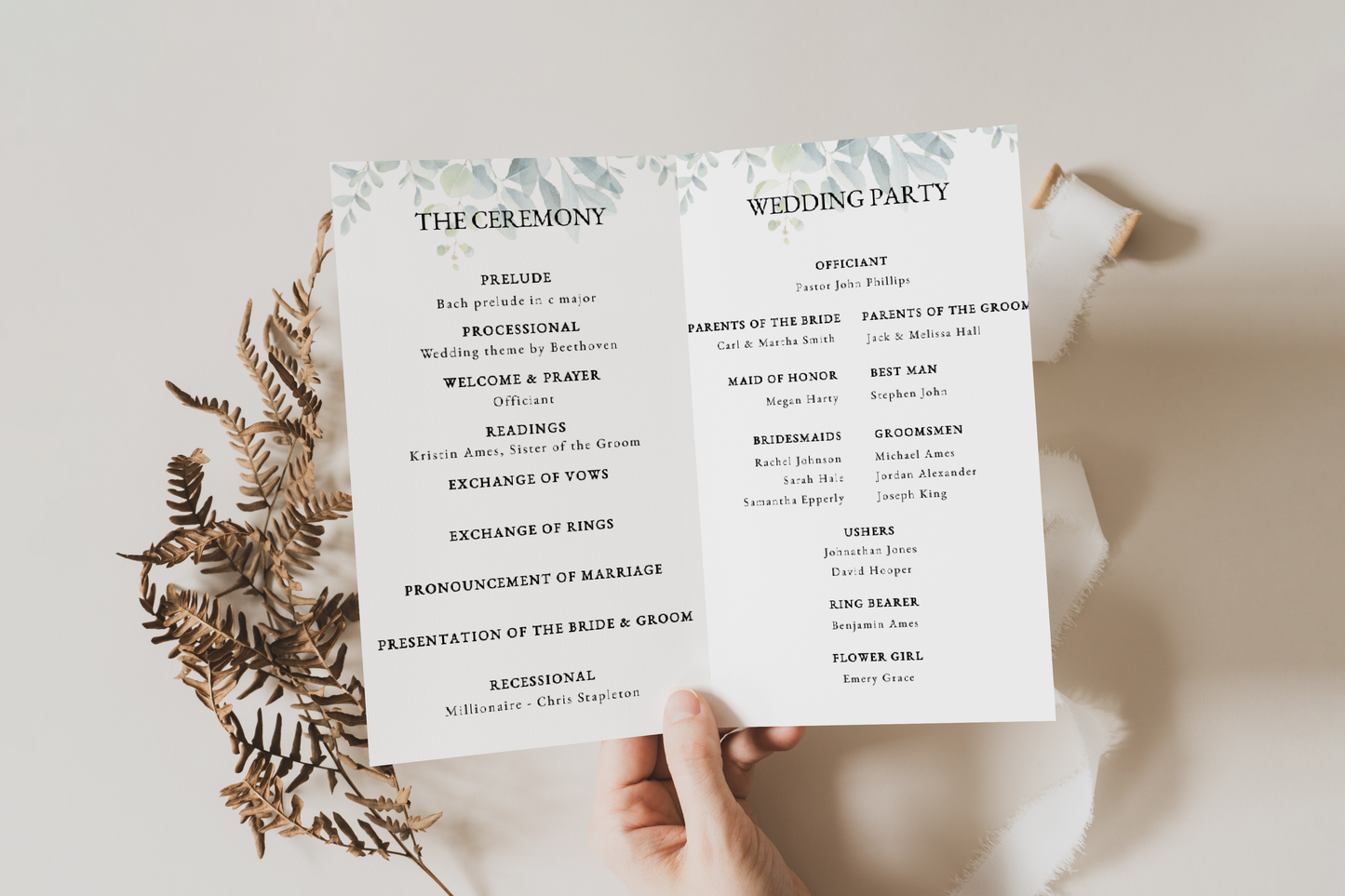 Greenery Eucalyptus Wedding Program Template EWP003