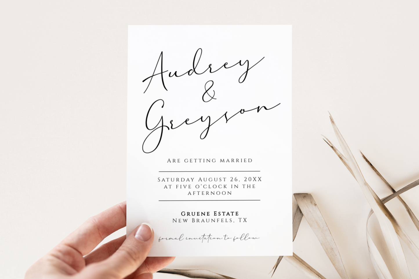 Modern White Typographic Save the Date Card Template