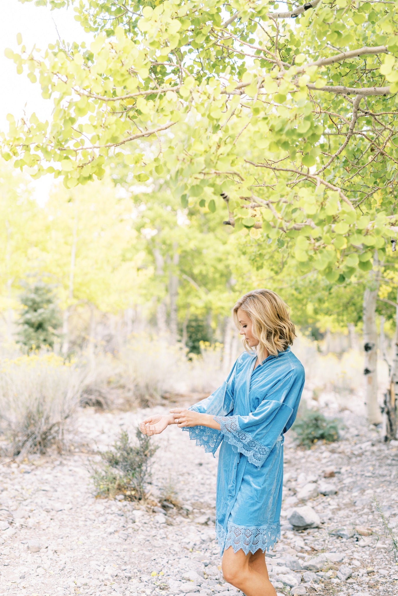 LIGHT BLUE VELVET BRIDAL ROBE