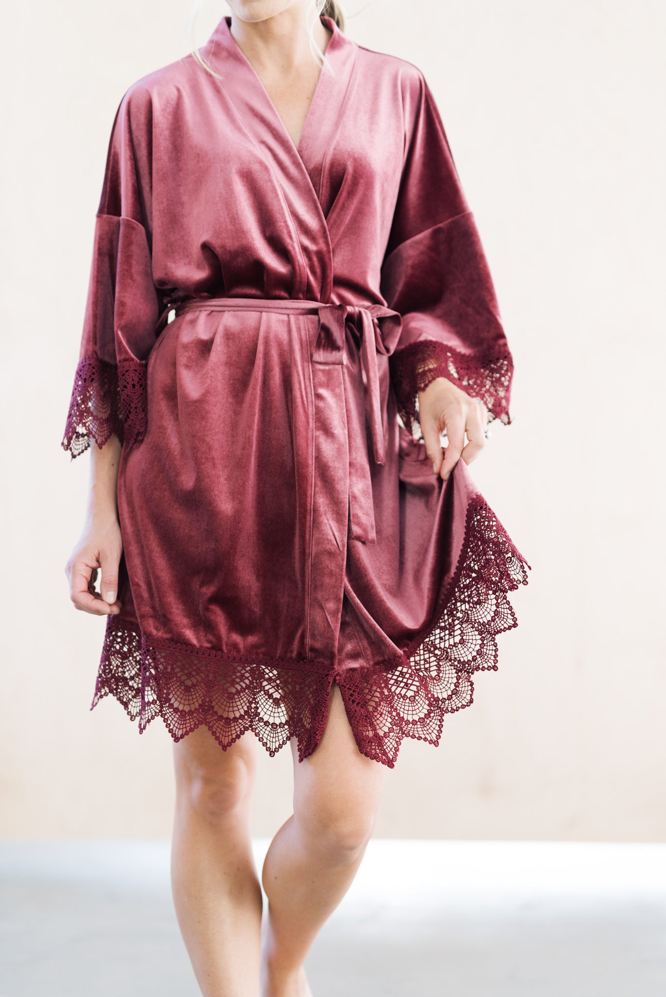 modern luxury mauve velvet bridal robe