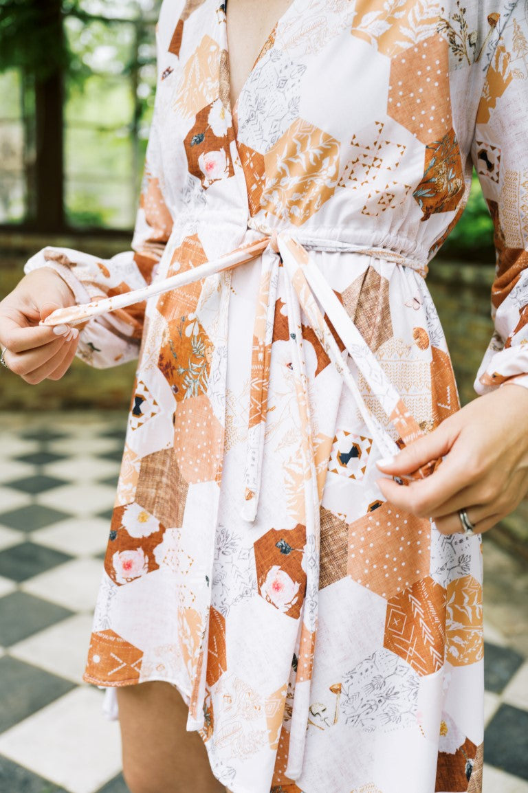 Wrap Robe In A Golden Patchwork Design