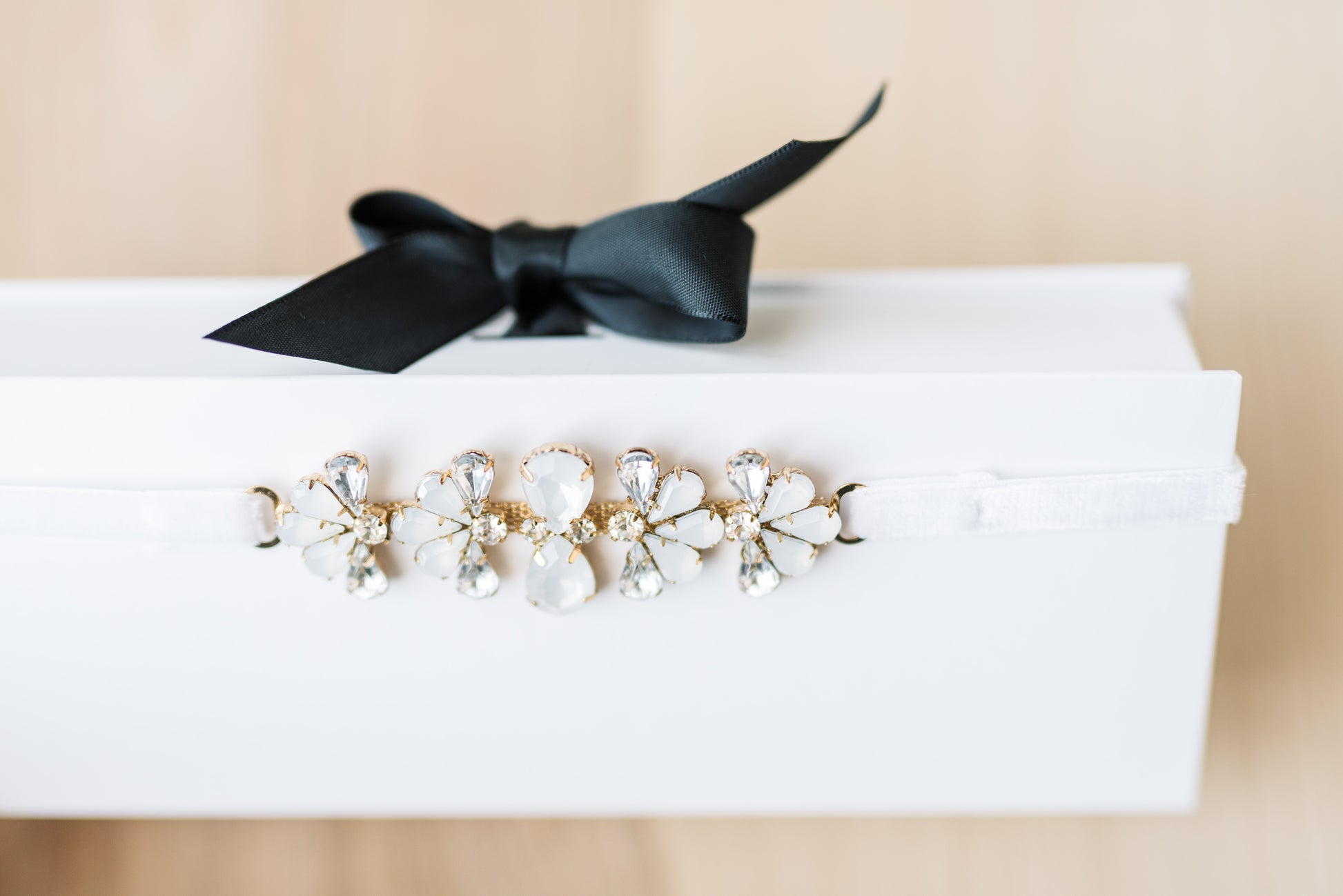 Fan Rhinestone Modern Bridal Garter With White Stretch Velvet