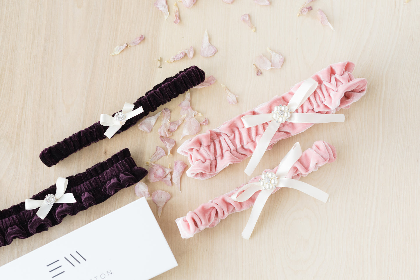 Velvet Bridal Garters With Luxury Gift Box