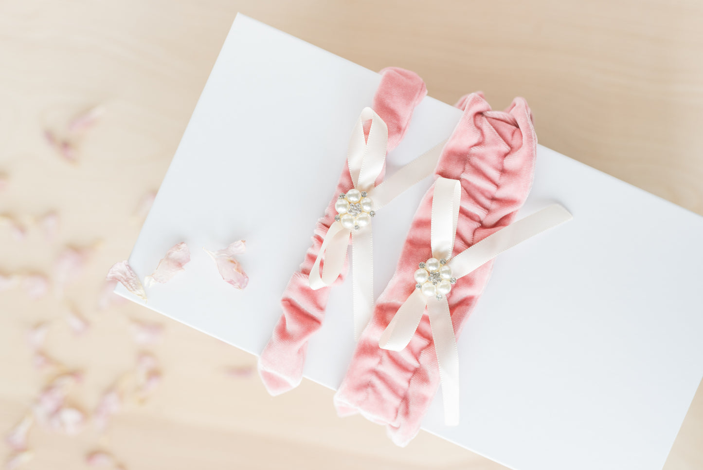 Rose Pink Velvet Bridal Garter Set