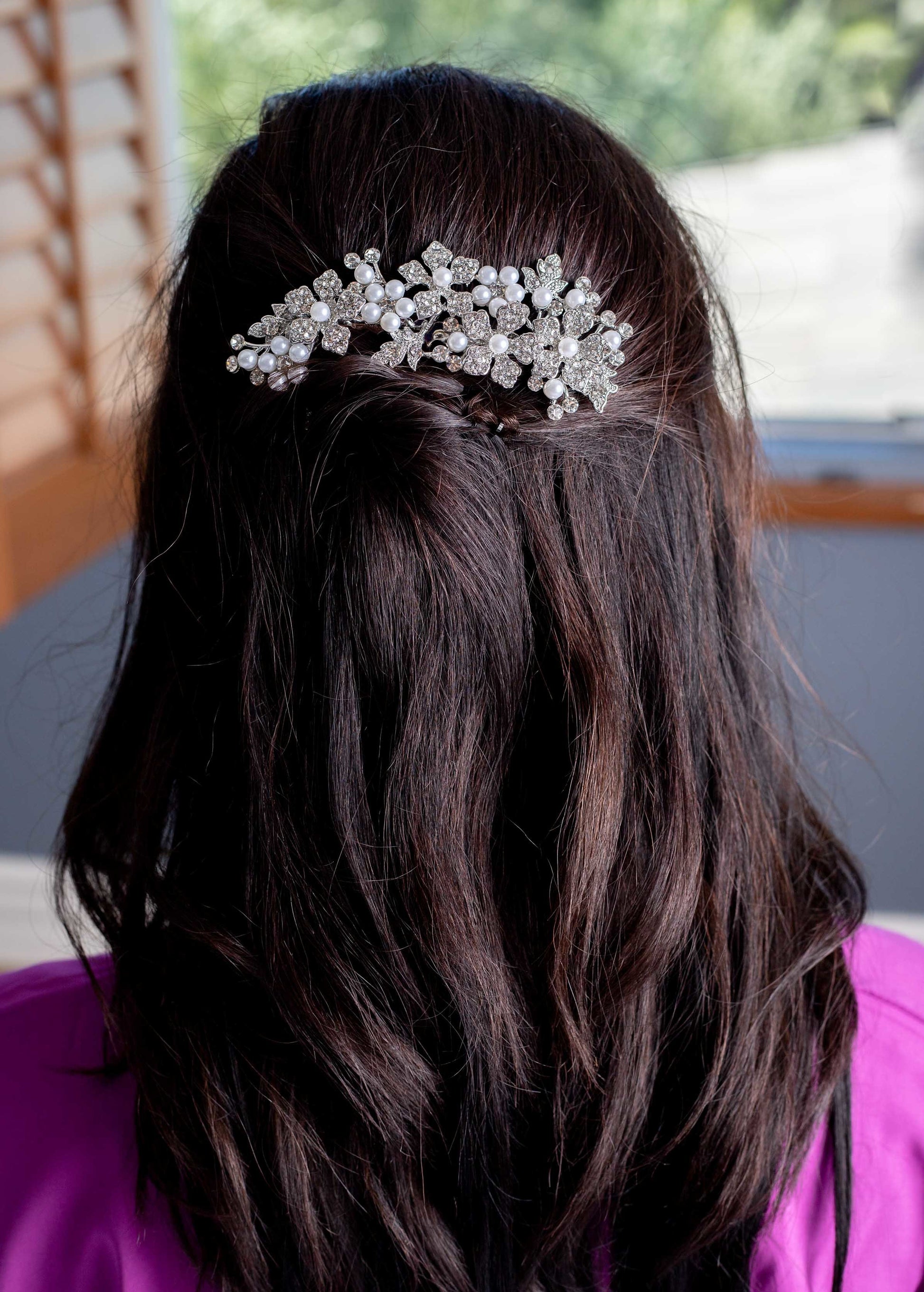 Silver Leaf and Pearl Hair Comb