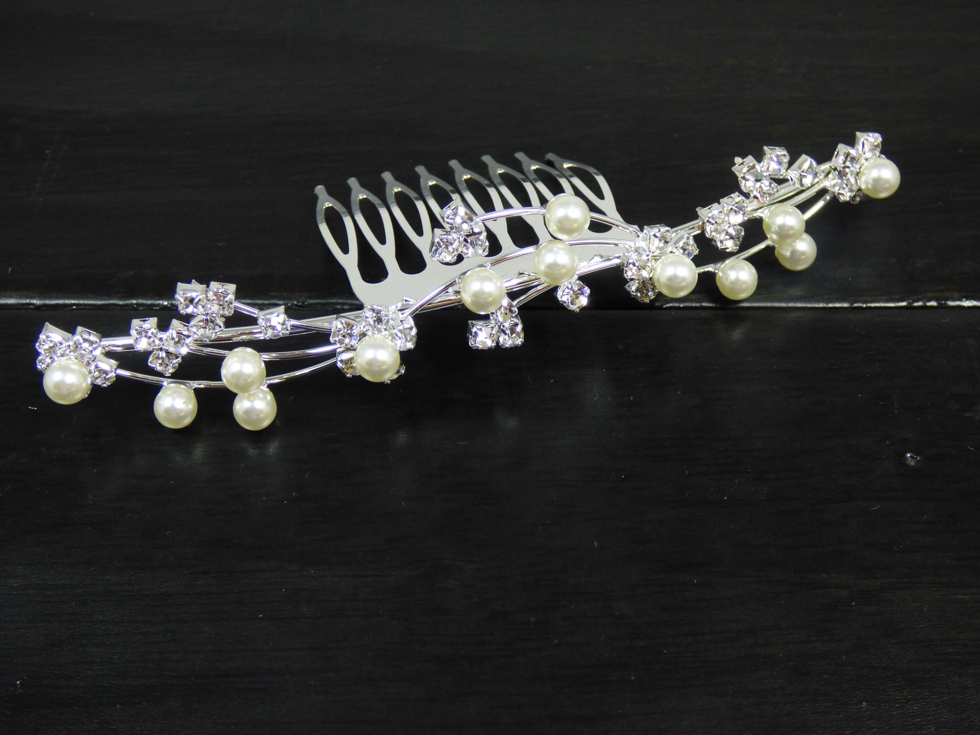 Silver Wave and Pearl Bridal Hair Comb