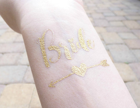Bride temporary tattoo with heart and arrow