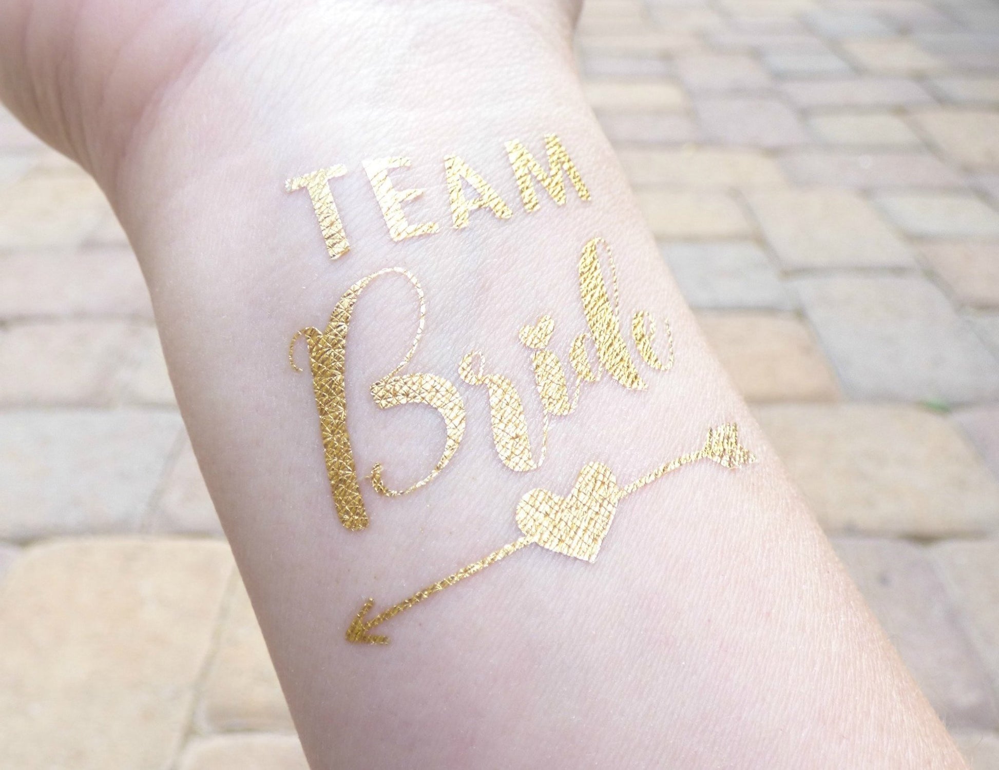 Team bride temporary tattoos with heart and arrow