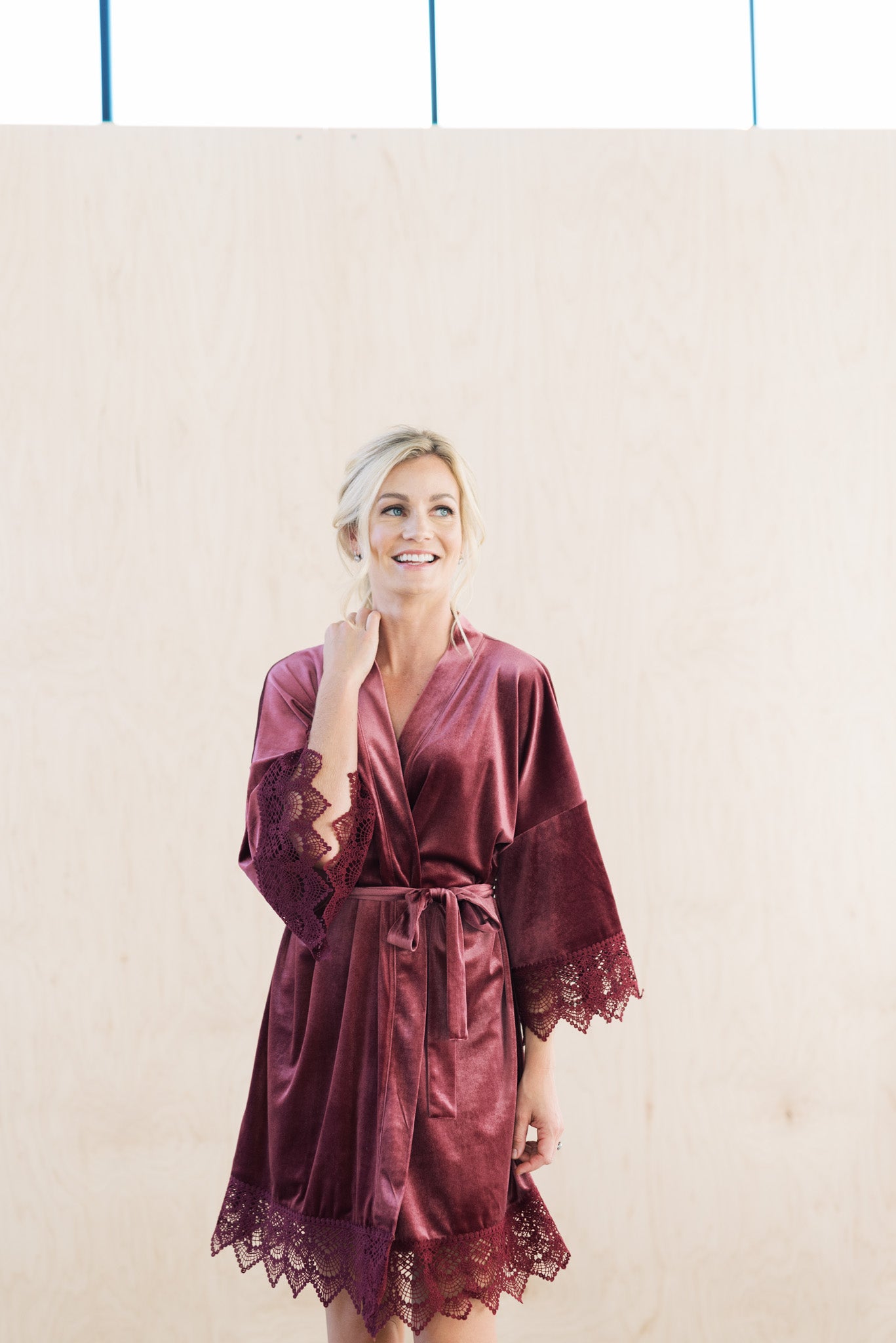 Mauve Velvet and Lace Wedding Day Robe