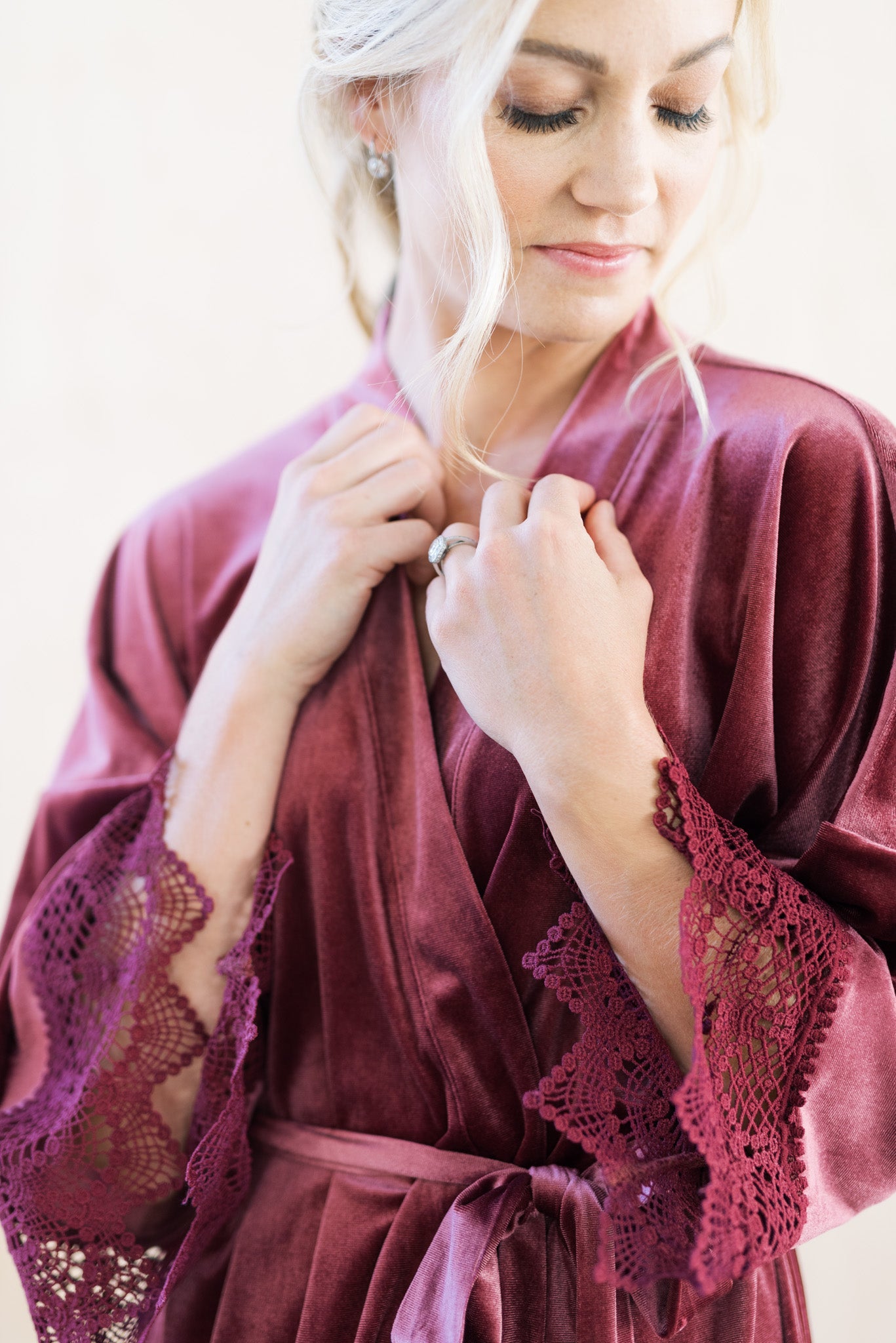 Mauve Velvet and Lace Bridal Robe